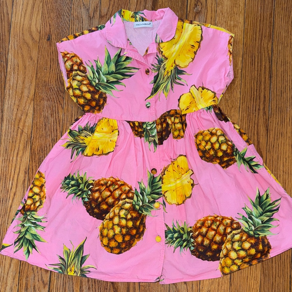 Dolce & Gabbana Pink and Yellow Pineapple Print Girls' Dress